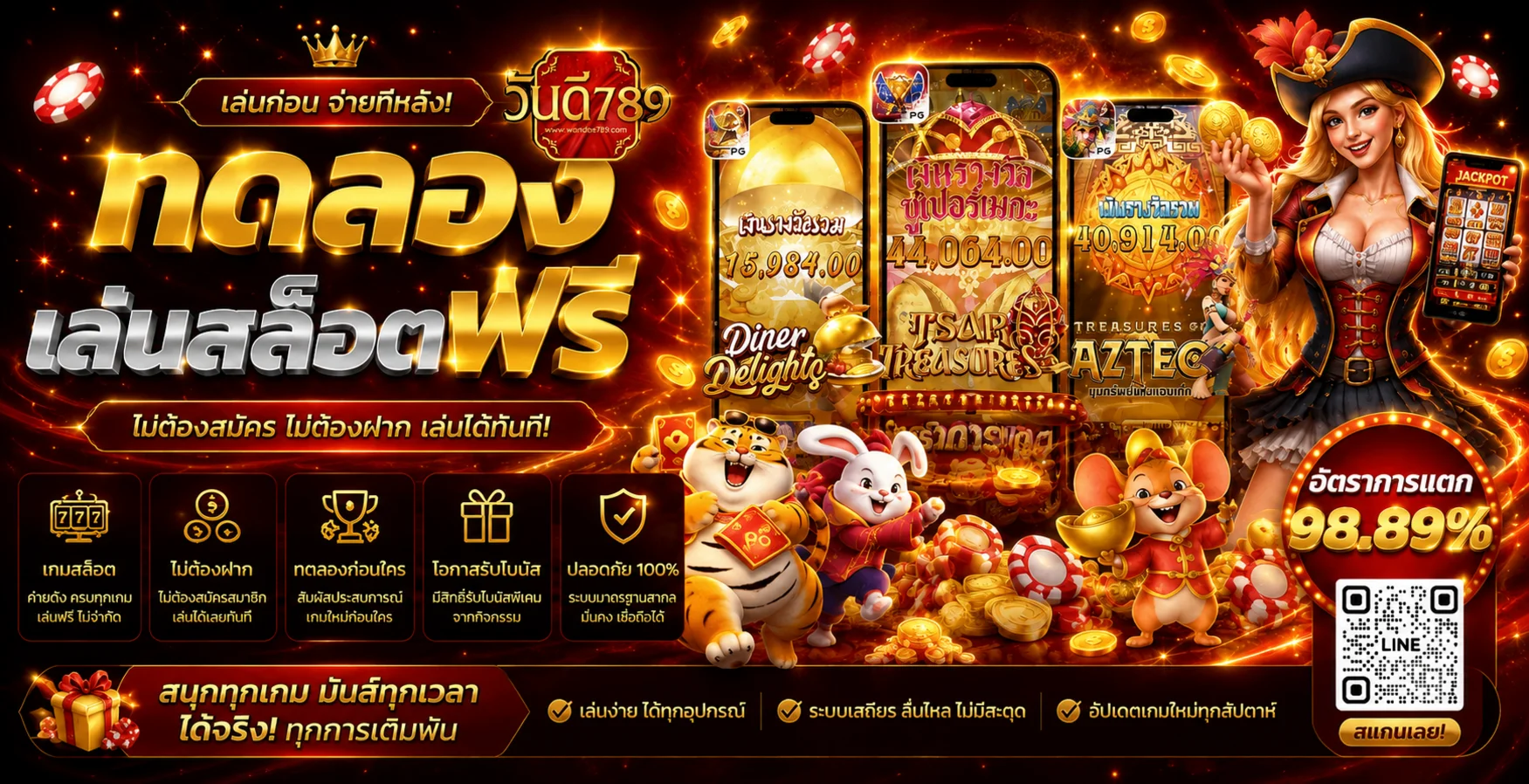 แบนเนอร์ทดลองเล่นสล็อตฟรี wandee789 และเกมยอดนิยม